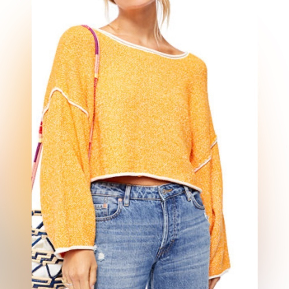 Free People Bardot oversize Cozy Orange Knit Sweater XS